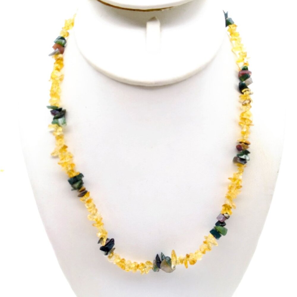 Vintage Polished Gemstone Chips Necklace with Citrine Jade and Amethyst, 14K GF